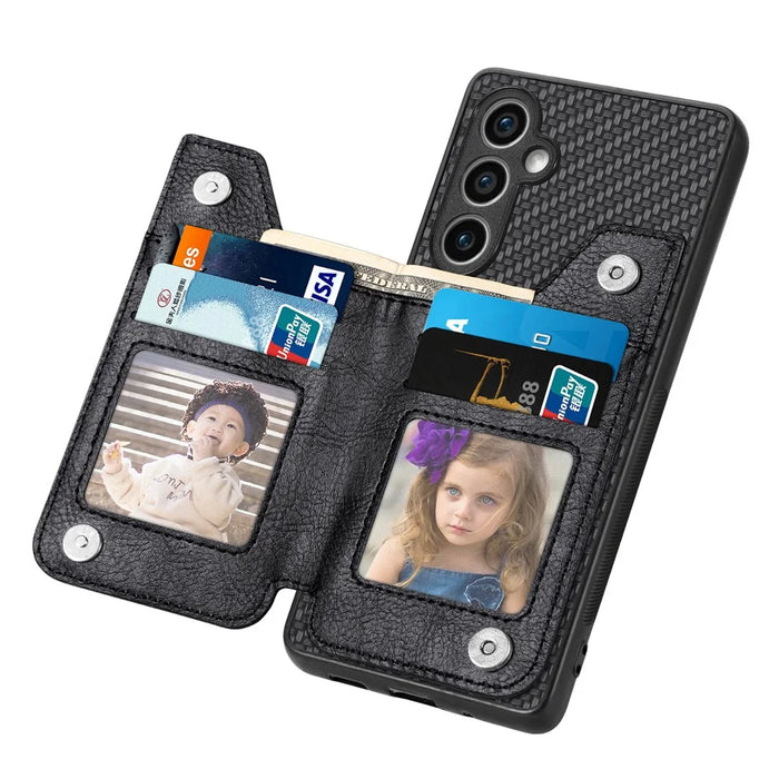 For Samsung Galaxy S23 FE Phone Case Zipper Pocket Wallet Leather Back Cover - Black - 4