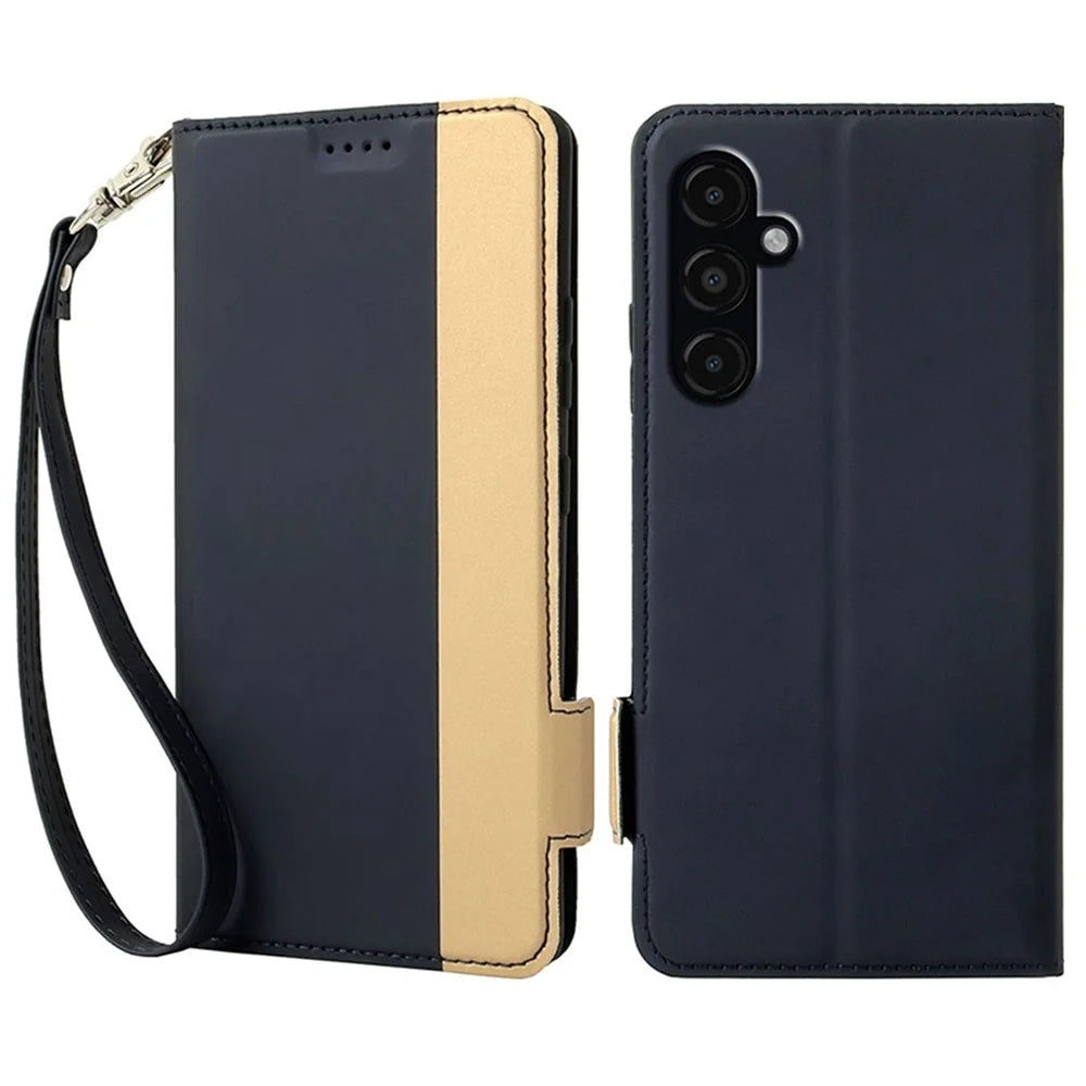 For Samsung Galaxy S24 Card Slot PU Leather Phone Case Flip Stand Contrast Color Phone Cover - Blue - 1