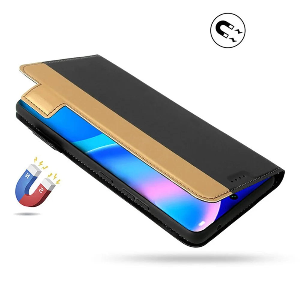 For Samsung Galaxy S24 Card Slot PU Leather Phone Case Flip Stand Contrast Color Phone Cover - Blue - 6