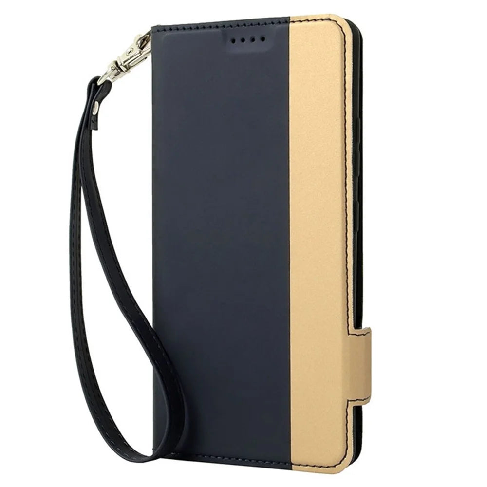 For Samsung Galaxy S24 Card Slot PU Leather Phone Case Flip Stand Contrast Color Phone Cover - Blue - 7