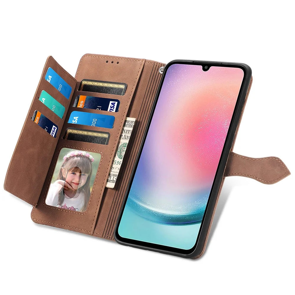 For Samsung Galaxy A25 5G (Global) (161.0 x 76.5 x 8.3mm) Zipper Wallet Case with Strap Flower Imprint PU Leather Phone Cover - Brown - 2