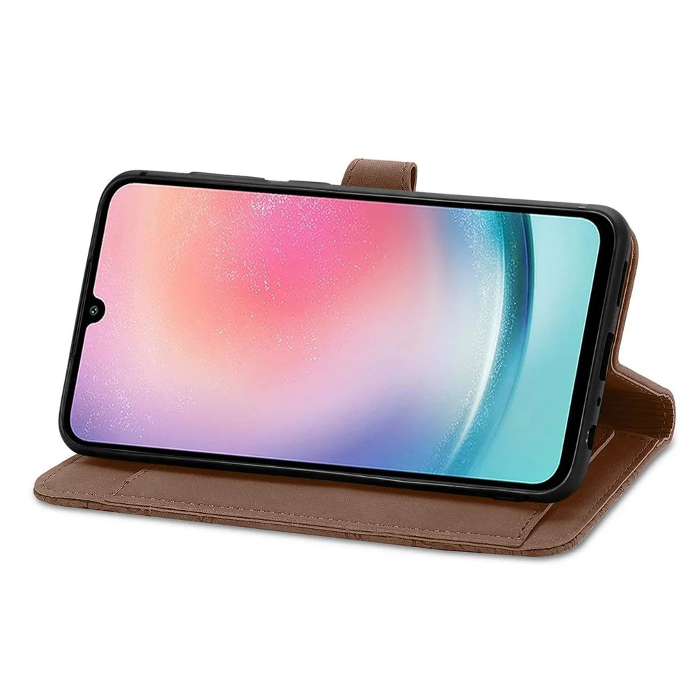 For Samsung Galaxy A25 5G (Global) (161.0 x 76.5 x 8.3mm) Zipper Wallet Case with Strap Flower Imprint PU Leather Phone Cover - Brown - 3