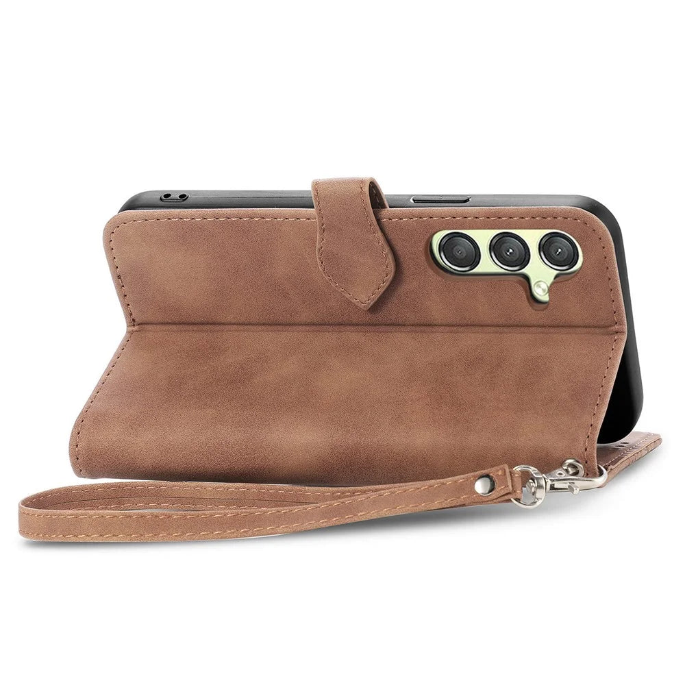 For Samsung Galaxy A25 5G (Global) (161.0 x 76.5 x 8.3mm) Zipper Wallet Case with Strap Flower Imprint PU Leather Phone Cover - Brown - 4