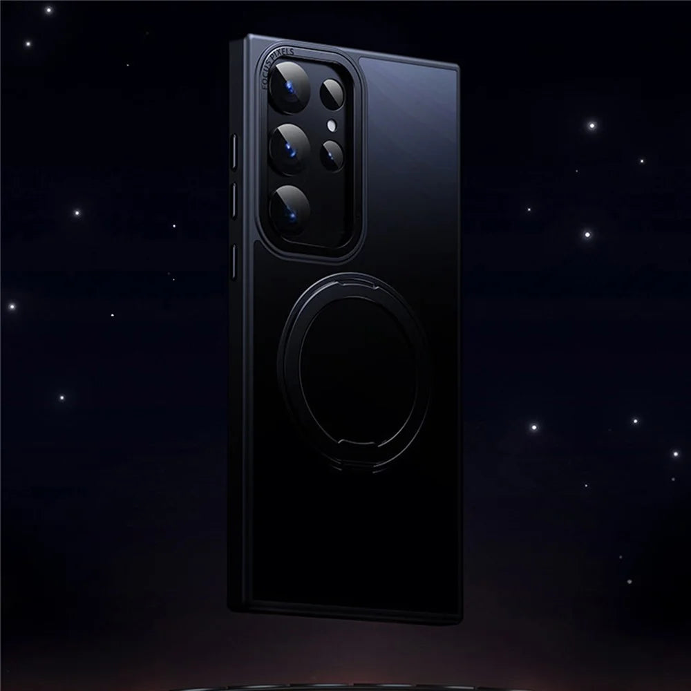 For Samsung Galaxy S24 Ultra Case Magnetic Clear Scratch-proof Phone Cover with Rotary Kickstand - Matte Black - 5