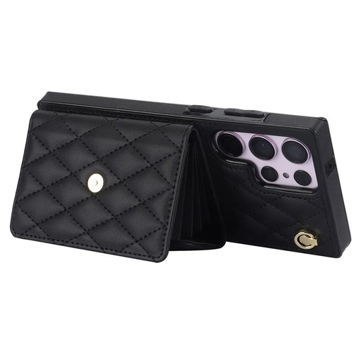 026 For Samsung Galaxy S23 Ultra Phone Case Card Slots Kickstand Cover with 2 Straps - Black - 2