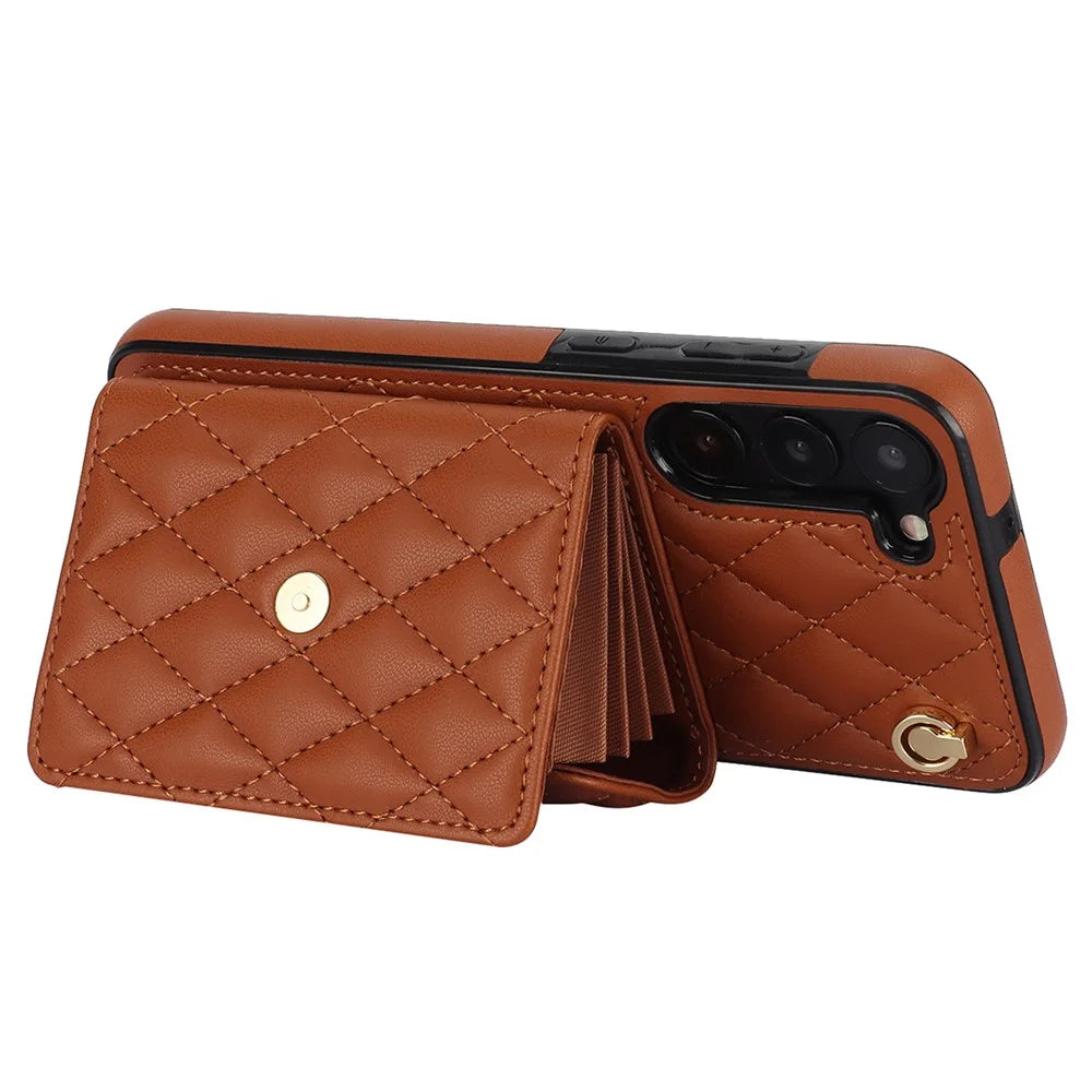 026 For Samsung Galaxy S23 Kickstand Case Card Slots Crossbody Phone Cover - Brown - 3