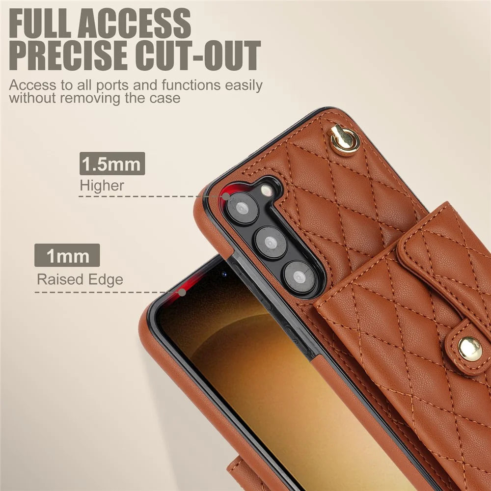 026 For Samsung Galaxy S23 Kickstand Case Card Slots Crossbody Phone Cover - Brown - 6