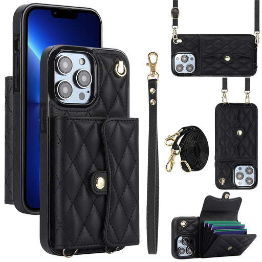 026 For iPhone 13 Pro Case RFID Blocking Card Slots Kickstand Phone Cover - Black - 1