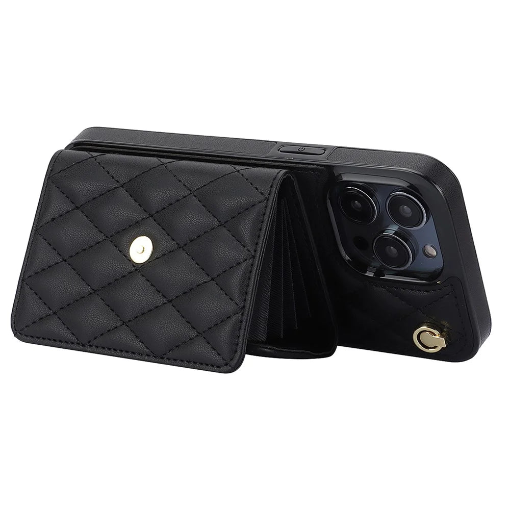 026 For iPhone 13 Pro Case RFID Blocking Card Slots Kickstand Phone Cover - Black - 3