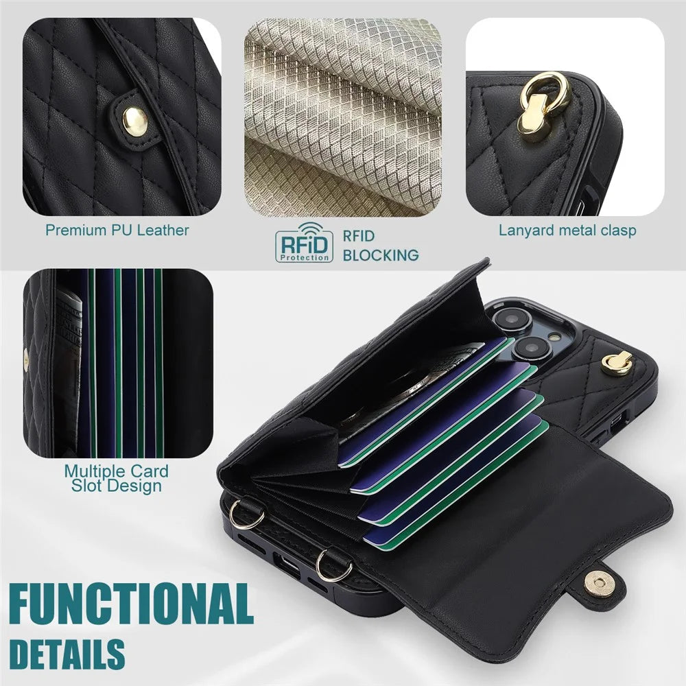 026 For iPhone 13 Pro Case RFID Blocking Card Slots Kickstand Phone Cover - Black - 7