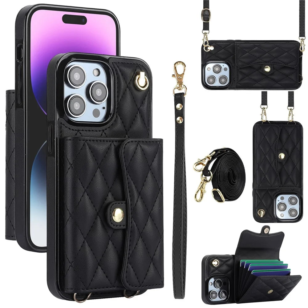 026 For iPhone 14 Pro Max RFID Blocking Phone Cover with Card Case Holder - Black - 1