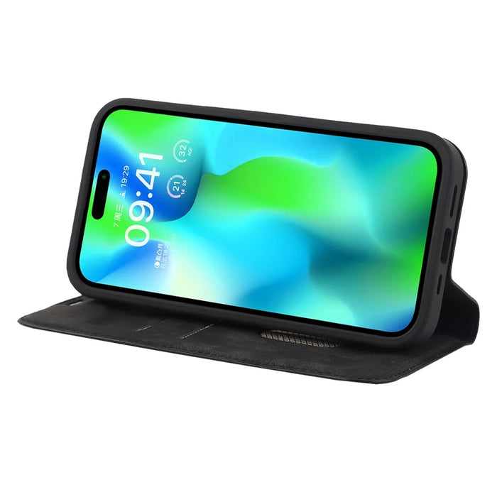 For iPhone 15 Pro Magnetic Case PU Leather Card Holder Cover with RFID Blocking - Black - 3