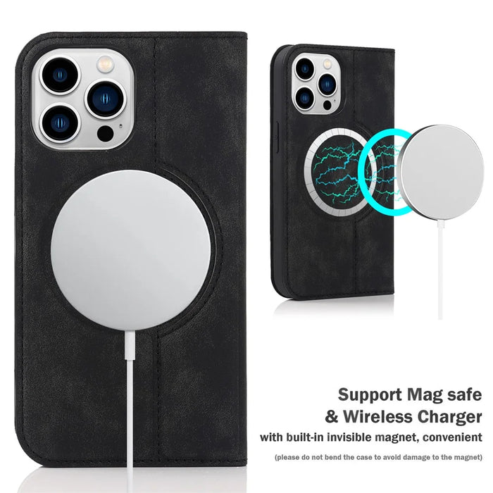 For iPhone 15 Pro Magnetic Case PU Leather Card Holder Cover with RFID Blocking - Black - 4