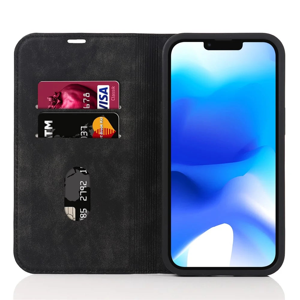 For iPhone 14 Case Magnetic PU Leather Card Holder Phone Protector - Black - 2