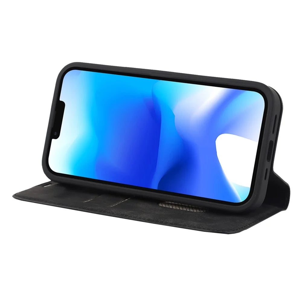 For iPhone 14 Case Magnetic PU Leather Card Holder Phone Protector - Black - 3