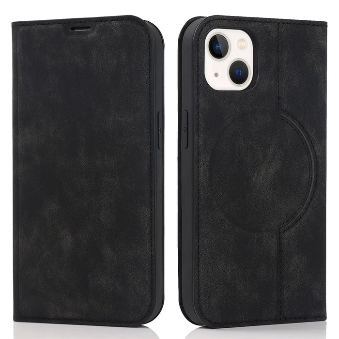 For iPhone 15 Plus Case Magnetic PU Leather+TPU Phone Protector with Foldable Stand - Black - 1