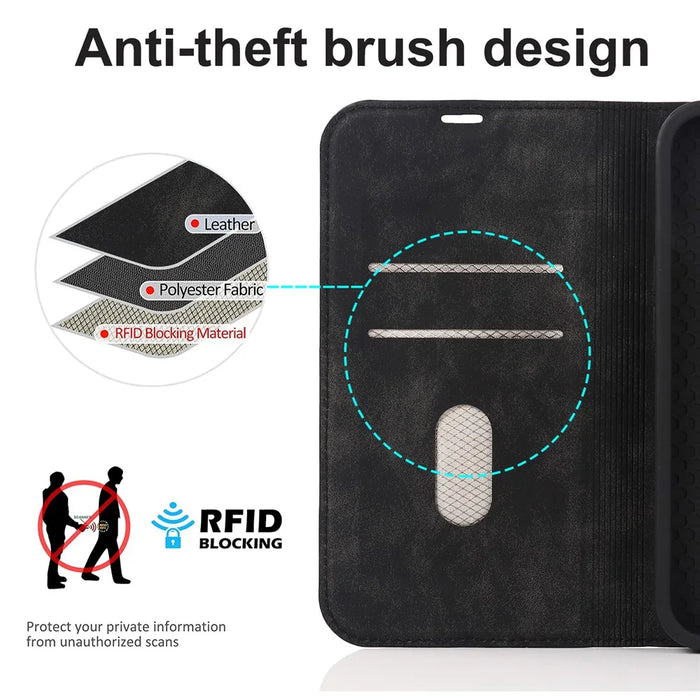 For iPhone 15 Plus Case Magnetic PU Leather+TPU Phone Protector with Foldable Stand - Black - 6