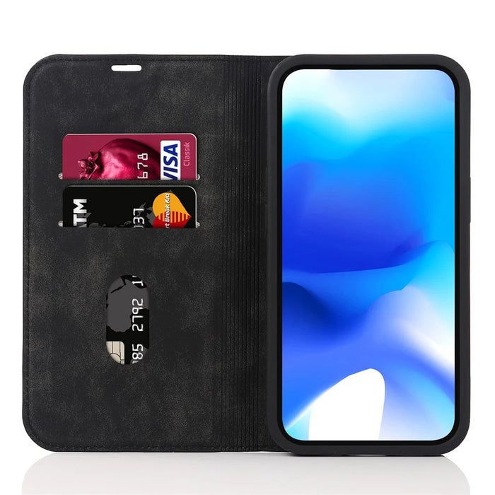 For iPhone 15 Case Leather Card Holder Phone Guard Cover Compatible with MagSafe - Black - 2
