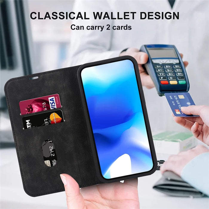 For iPhone 15 Case Leather Card Holder Phone Guard Cover Compatible with MagSafe - Black - 5