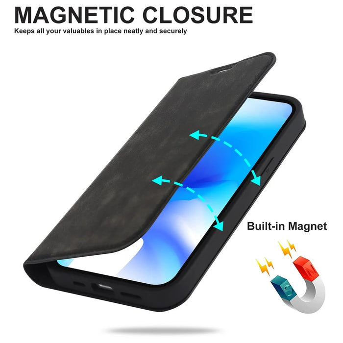 For iPhone 15 Case Leather Card Holder Phone Guard Cover Compatible with MagSafe - Black - 7