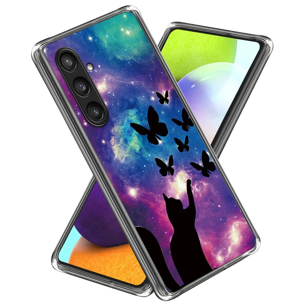 For Samsung Galaxy S23 FE IMD Pattern Case Soft TPU Anti-Scratch Back Cover - Cat and Butterflies - 1