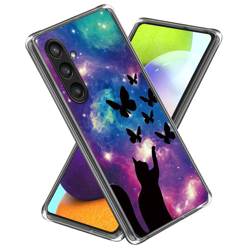 For Samsung Galaxy S23 FE IMD Pattern Case Soft TPU Anti-Scratch Back Cover - Cat and Butterflies - 1