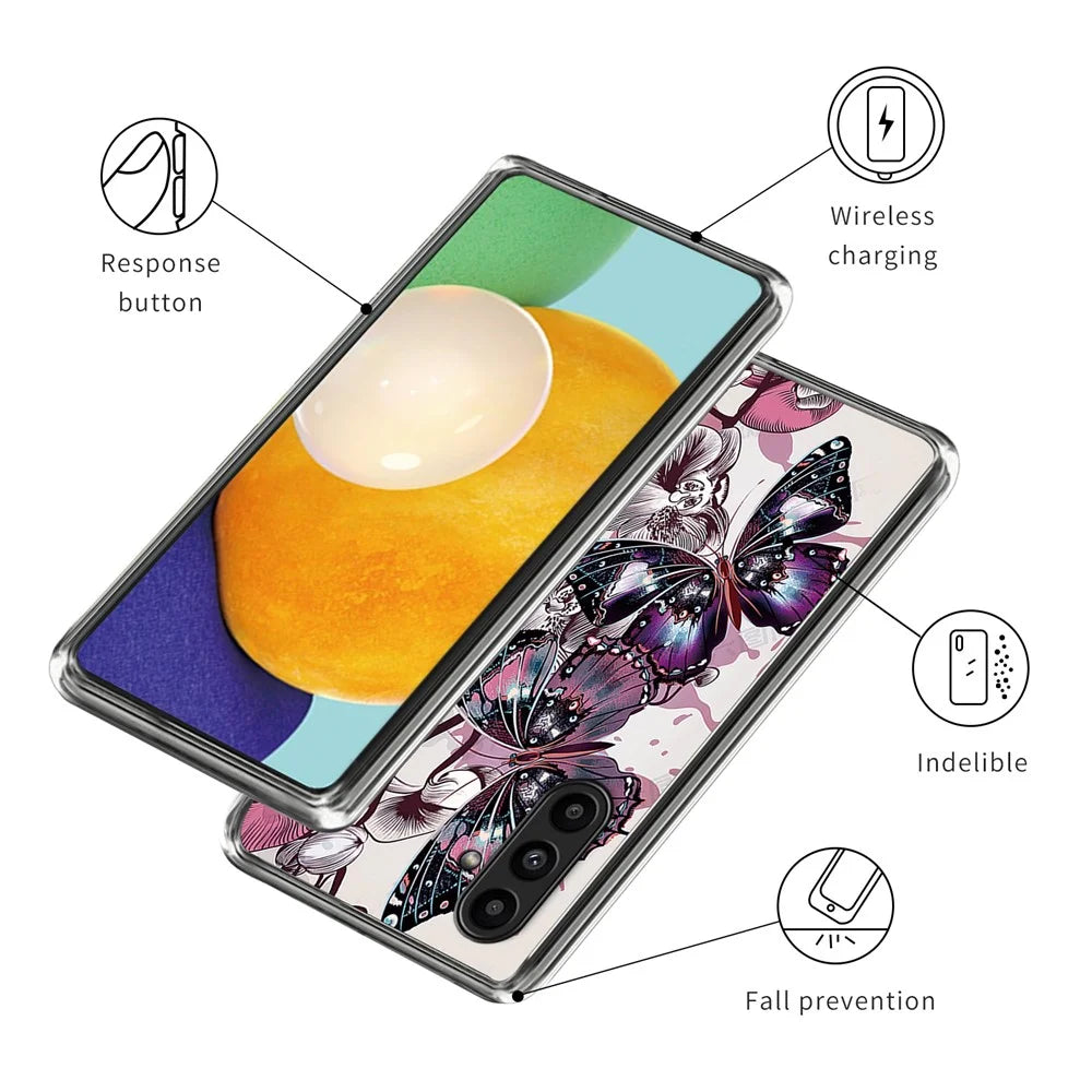 For Samsung Galaxy A14 4G / 5G TPU Phone Case IMD Pattern Fashion Slim Protective Cover - Purple Butterflies - 3