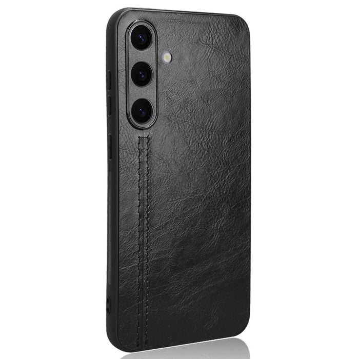 For Samsung Galaxy S24+ Cell Phone Case Cowhide Texture Shock Absorbing Cover - Black - 1