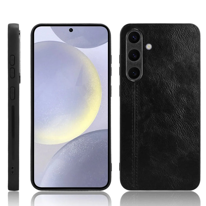 For Samsung Galaxy S24+ Cell Phone Case Cowhide Texture Shock Absorbing Cover - Black - 6