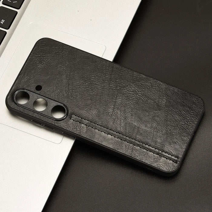 For Samsung Galaxy S24+ Cell Phone Case Cowhide Texture Shock Absorbing Cover - Black - 7