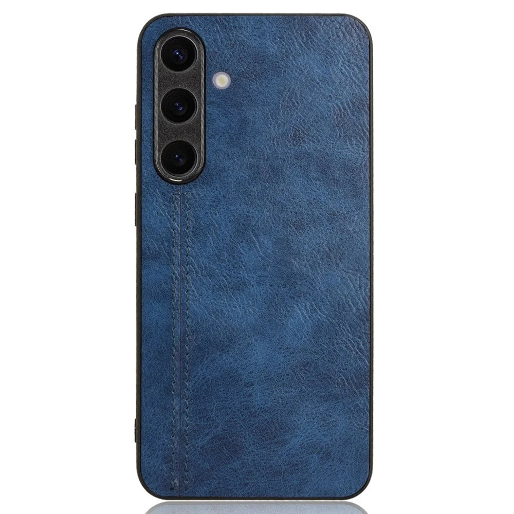 For Samsung Galaxy S24 Case Cowhide Texture Stitching Line Phone Protector - Blue - 2