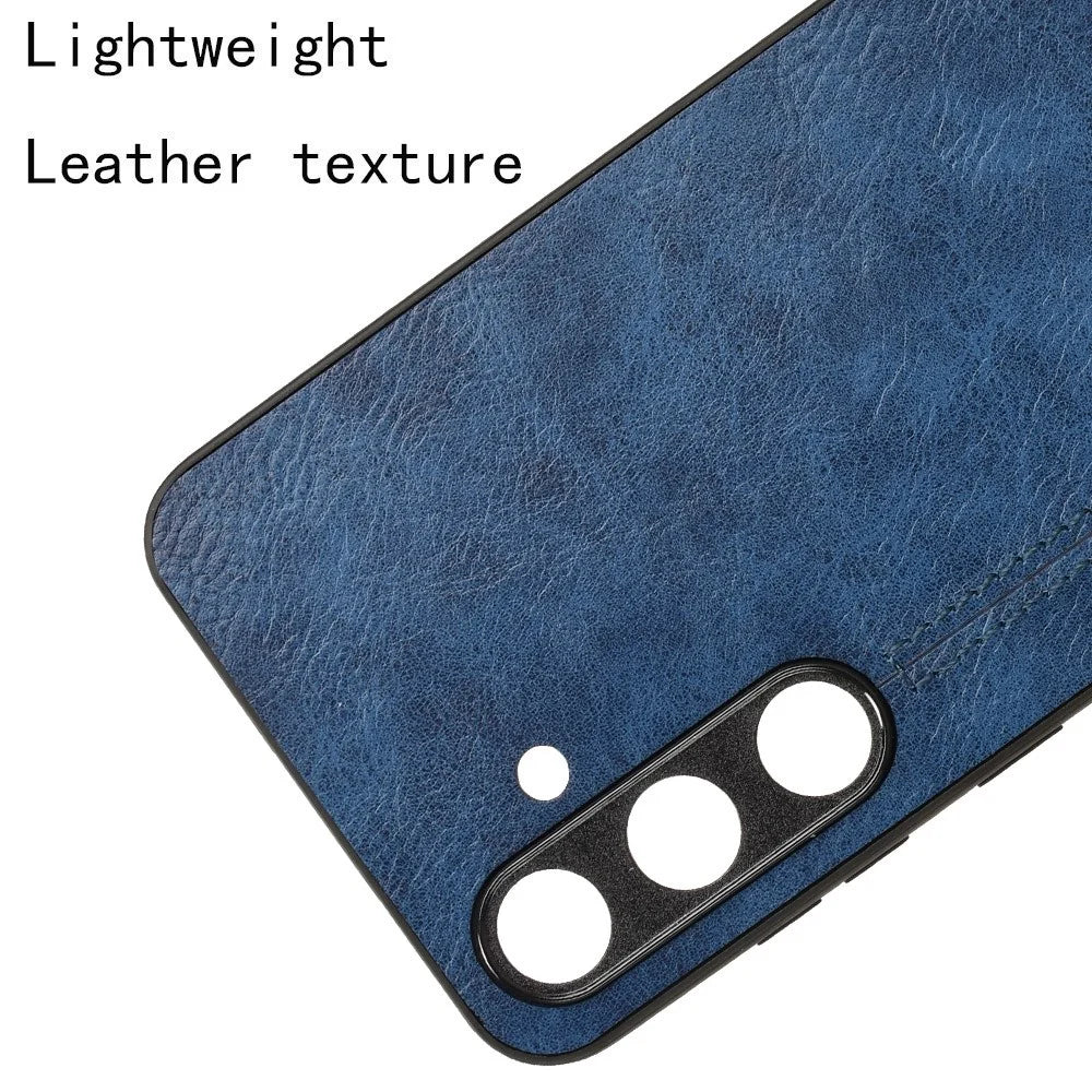For Samsung Galaxy S24 Case Cowhide Texture Stitching Line Phone Protector - Blue - 4