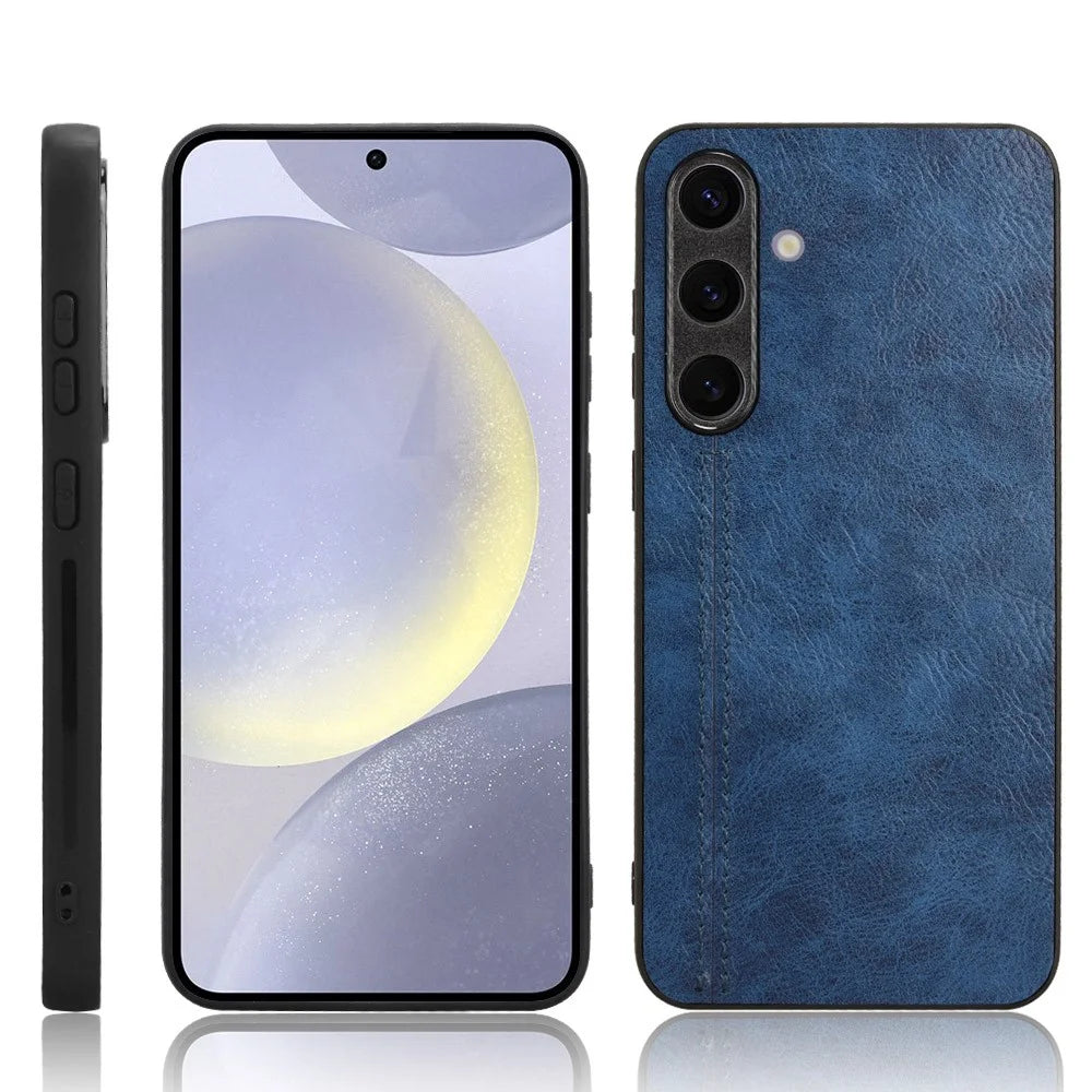 For Samsung Galaxy S24 Case Cowhide Texture Stitching Line Phone Protector - Blue - 6