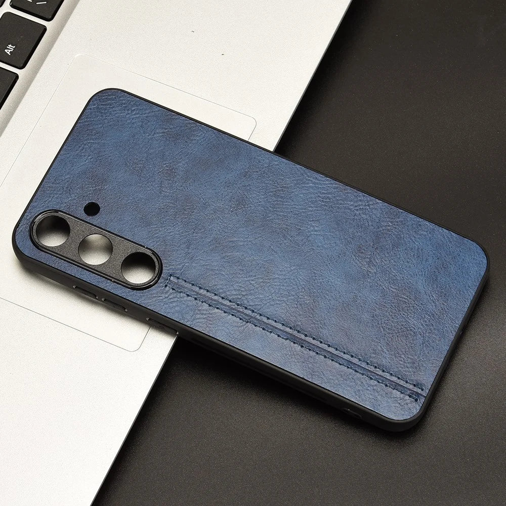 For Samsung Galaxy S24 Case Cowhide Texture Stitching Line Phone Protector - Blue - 7