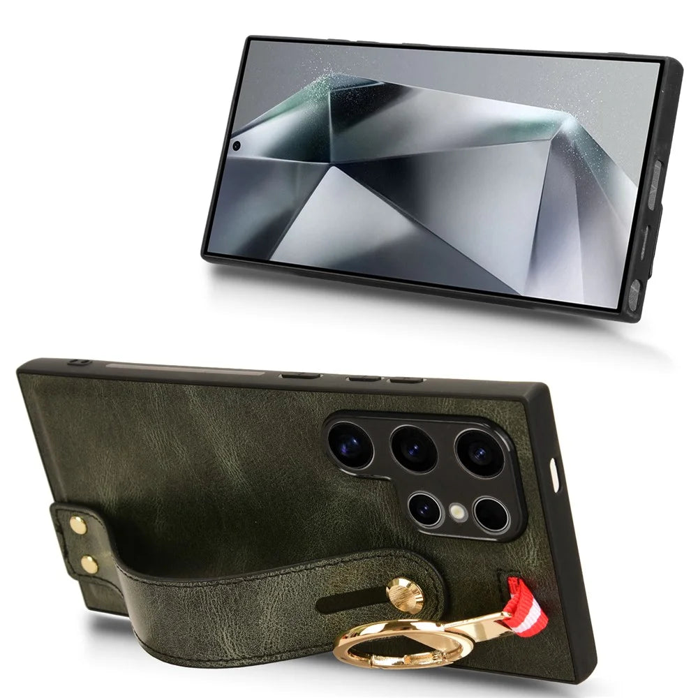 For Samsung Galaxy S24 Ultra Case Slim-Fit PU Leather+PC+TPU Back Shell with Neck Strap - Green - 2