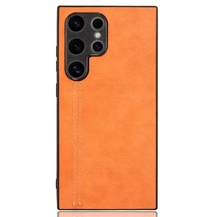 For Samsung Galaxy S24 Ultra Case PU Leather Coated PC+TPU Stitching Line Smart Phone Cover - Orange - 2