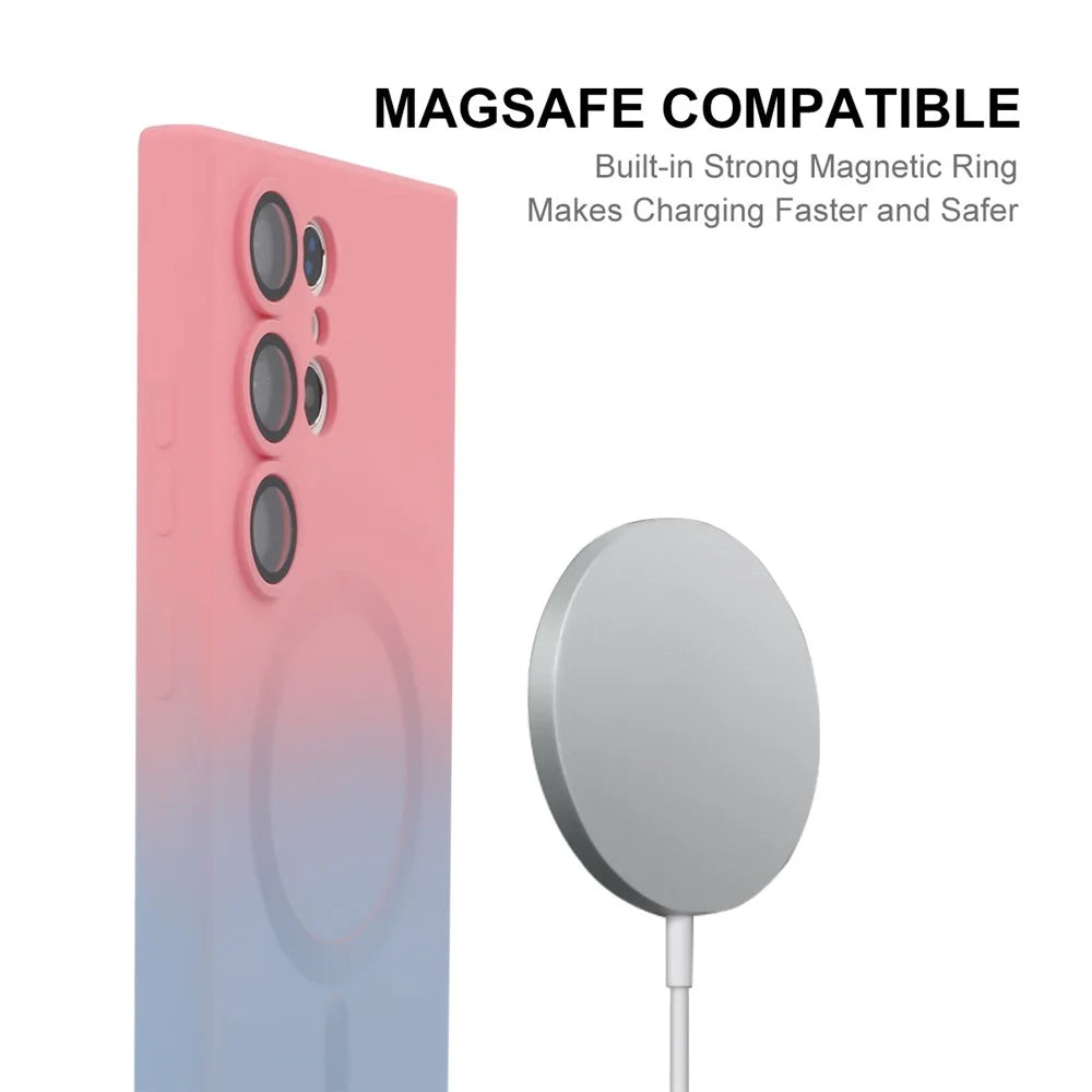 ENAKY HAT PRINCE For Samsung Galaxy S24 Ultra Magnetic Silicone Case with Lens Protector - Pink+Blue - 2