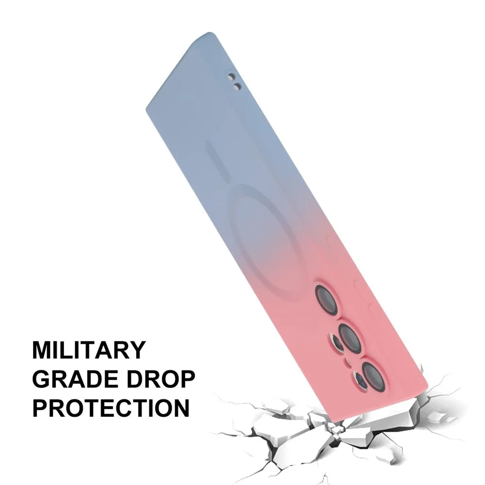 ENAKY HAT PRINCE For Samsung Galaxy S24 Ultra Magnetic Silicone Case with Lens Protector - Pink+Blue - 4