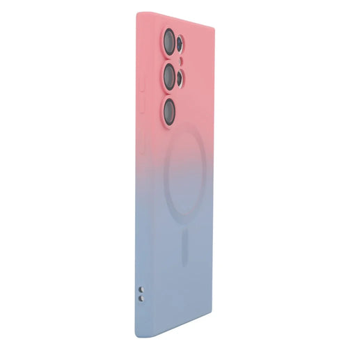 ENAKY HAT PRINCE For Samsung Galaxy S23 Ultra Magnetic Case Dual Color Silicone Cover - Pink+Blue - 1