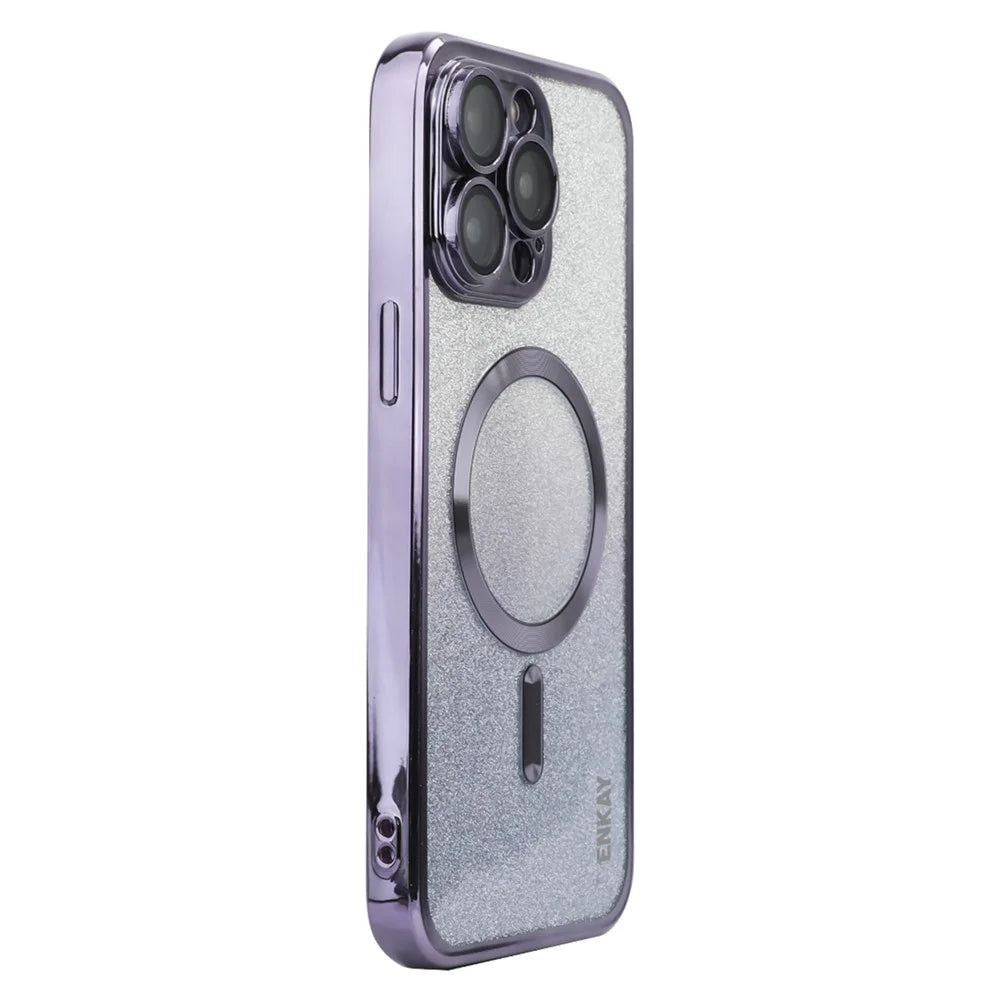 ENAKY HAT PRINCE For iPhone 14 Pro Magnetic Case TPU Cover with Removable Glitter Paper - Purple - 1