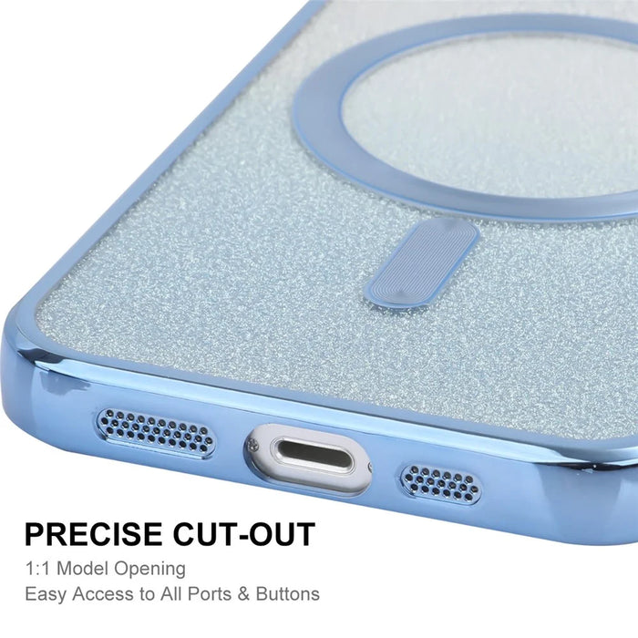 ENAKY HAT PRINCE For iPhone 15 Magnetic Case Electroplating TPU Cover Glitter Paper - Blue - 6