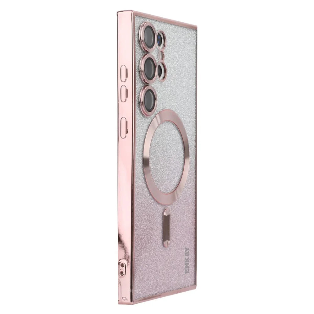 ENAKY HAT PRINCE For Samsung Galaxy S24 Ultra TPU Cover Magnetic Case with Glitter Paper - Pink - 1