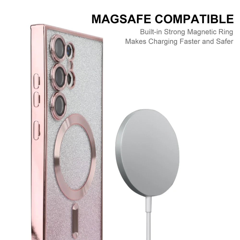 ENAKY HAT PRINCE For Samsung Galaxy S23 Ultra Magnetic Case Electroplating TPU Cover - Pink - 3