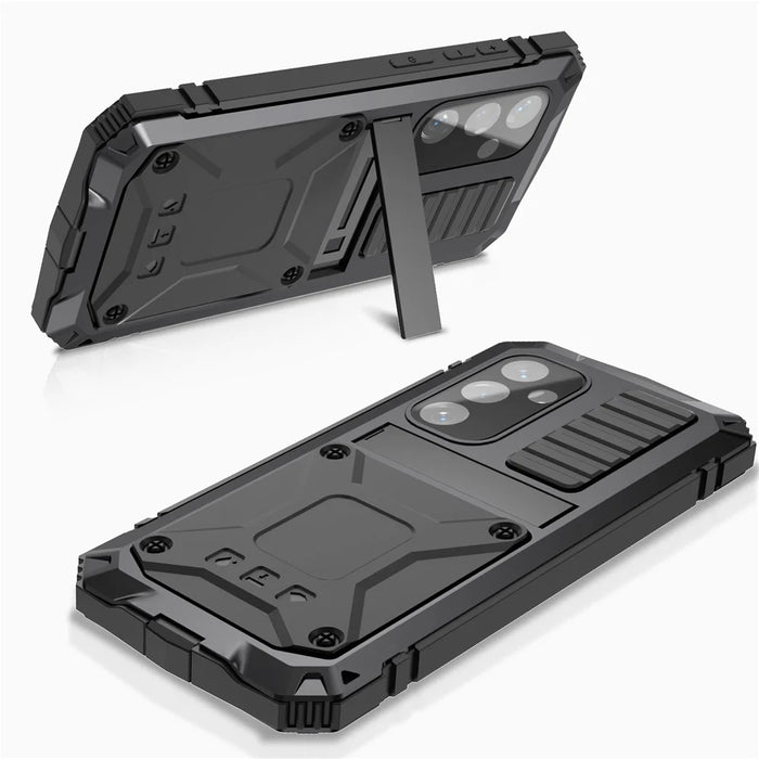 R-JUST For Samsung Galaxy S24+ Phone Case Kickstand Cover Built-in Tempered Glass Screen Protector - Black - 2