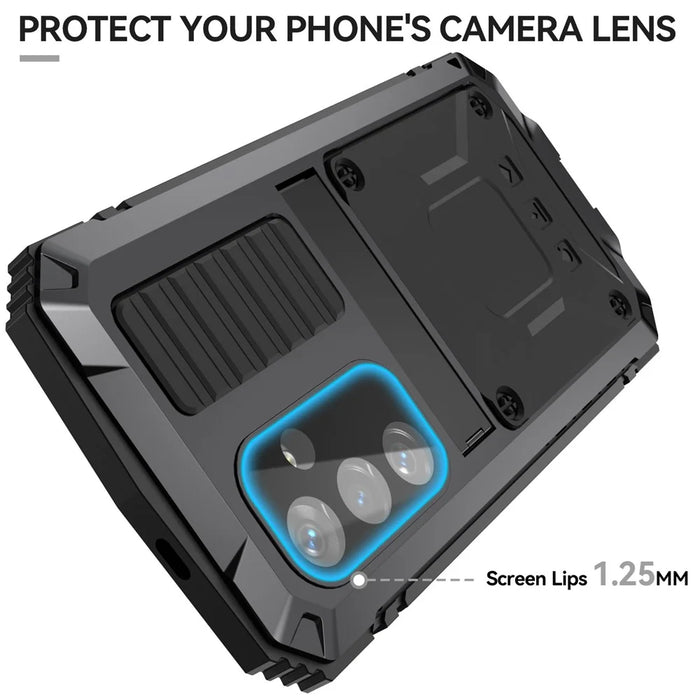 R-JUST For Samsung Galaxy S24+ Phone Case Kickstand Cover Built-in Tempered Glass Screen Protector - Black - 3