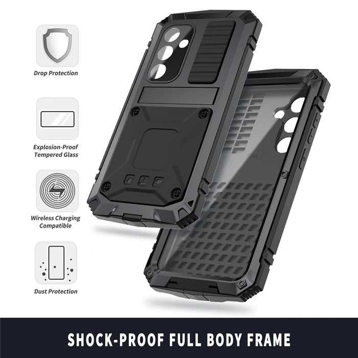 R-JUST For Samsung Galaxy S24+ Phone Case Kickstand Cover Built-in Tempered Glass Screen Protector - Black - 5