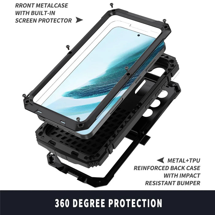R-JUST For Samsung Galaxy S24+ Phone Case Kickstand Cover Built-in Tempered Glass Screen Protector - Black - 7