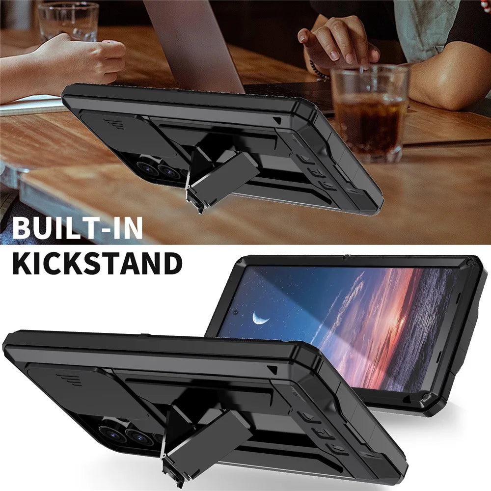 R-JUST For Samsung Galaxy S24 Ultra Case PC+Silicone+Metal Back Cover with Tempered Glass Film - Black - 2