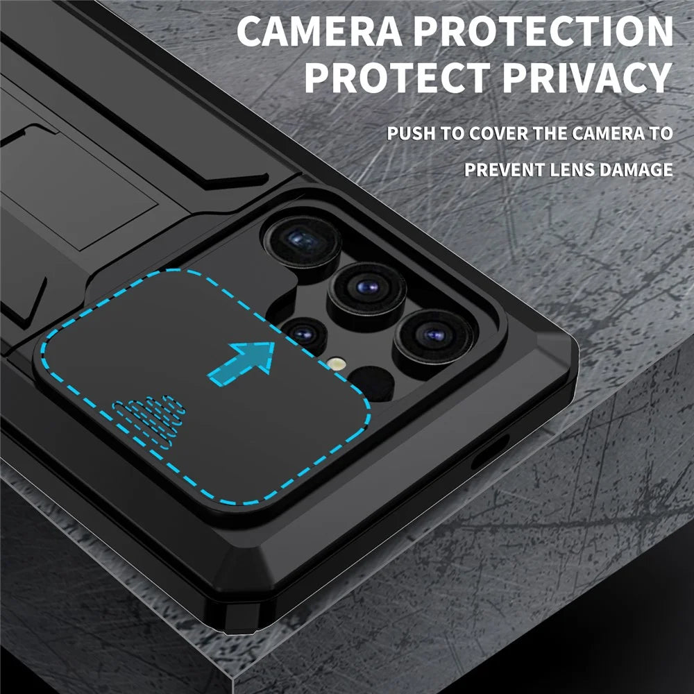 R-JUST For Samsung Galaxy S24 Ultra Case PC+Silicone+Metal Back Cover with Tempered Glass Film - Black - 4