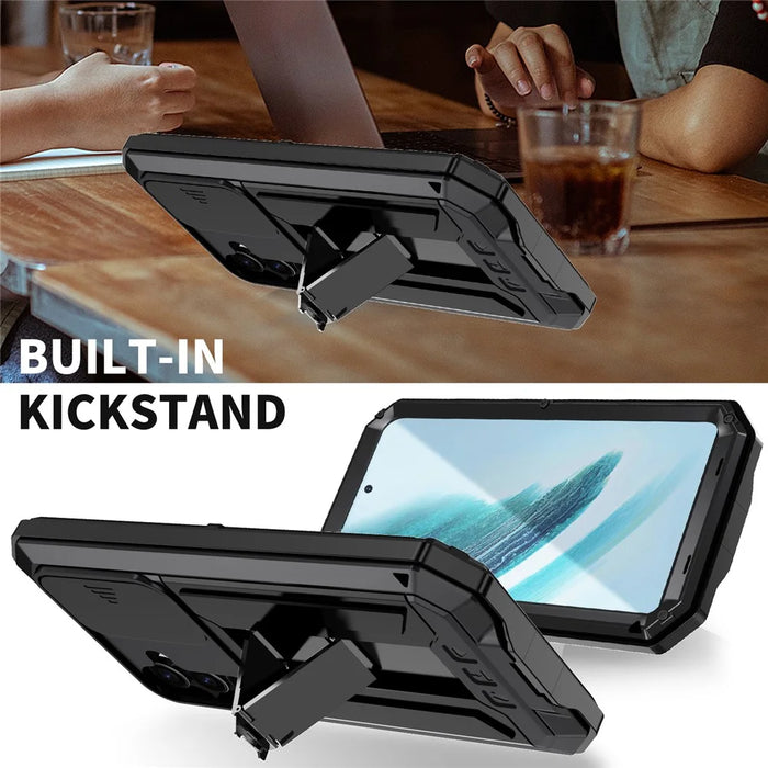 R-JUST For Samsung Galaxy S24+ Cell Phone Case PC+Silicone+Metal Kickstand Cover - Black - 2